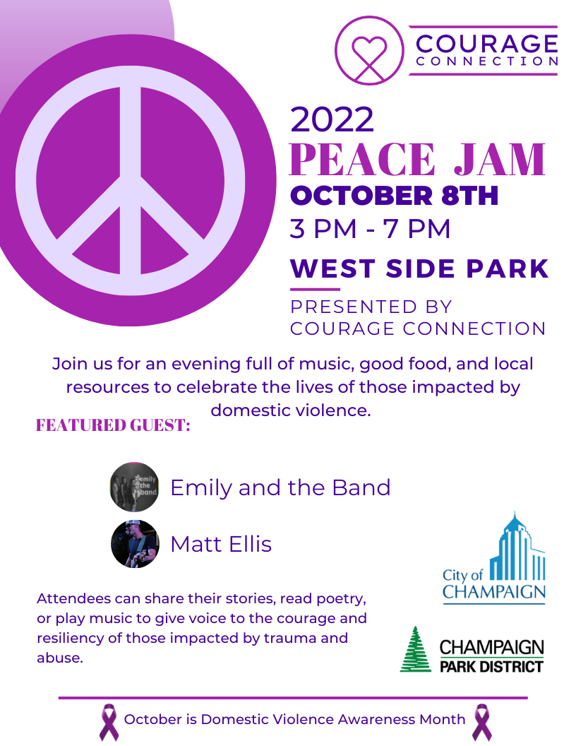 Join us for an evening full of music, good food, and local resources to celebrate the lives of those impacted by domestic violence. (Featured Guests: Emily and the Band Matt Ellis) Attendees can share their stories, read poetry, or play music to give voice to the courage and resilience of those impacted by trauma and abuse.